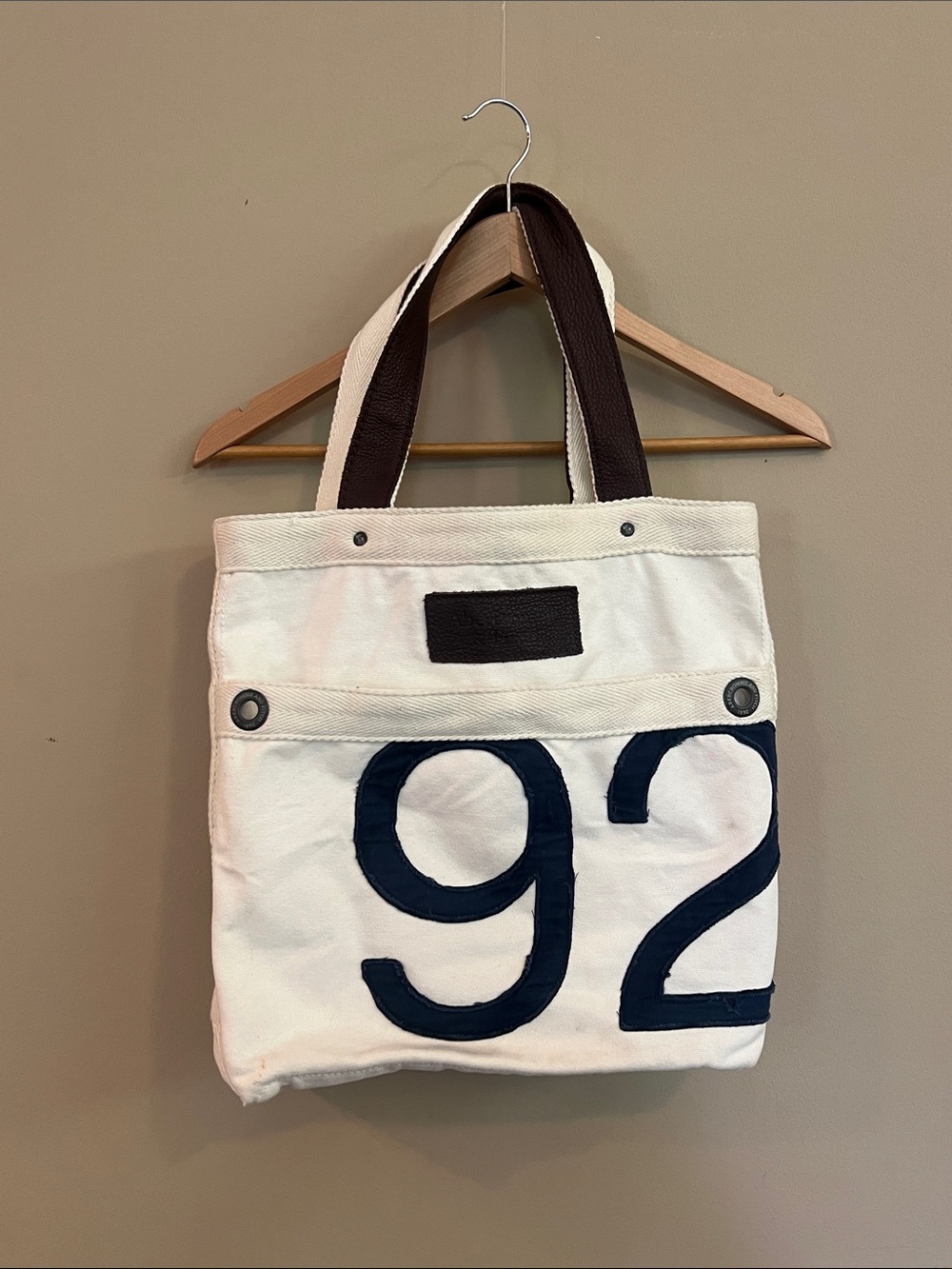 Abercrombie & Fitch White Canvas Tote with Navy '92' Graphic Y2K